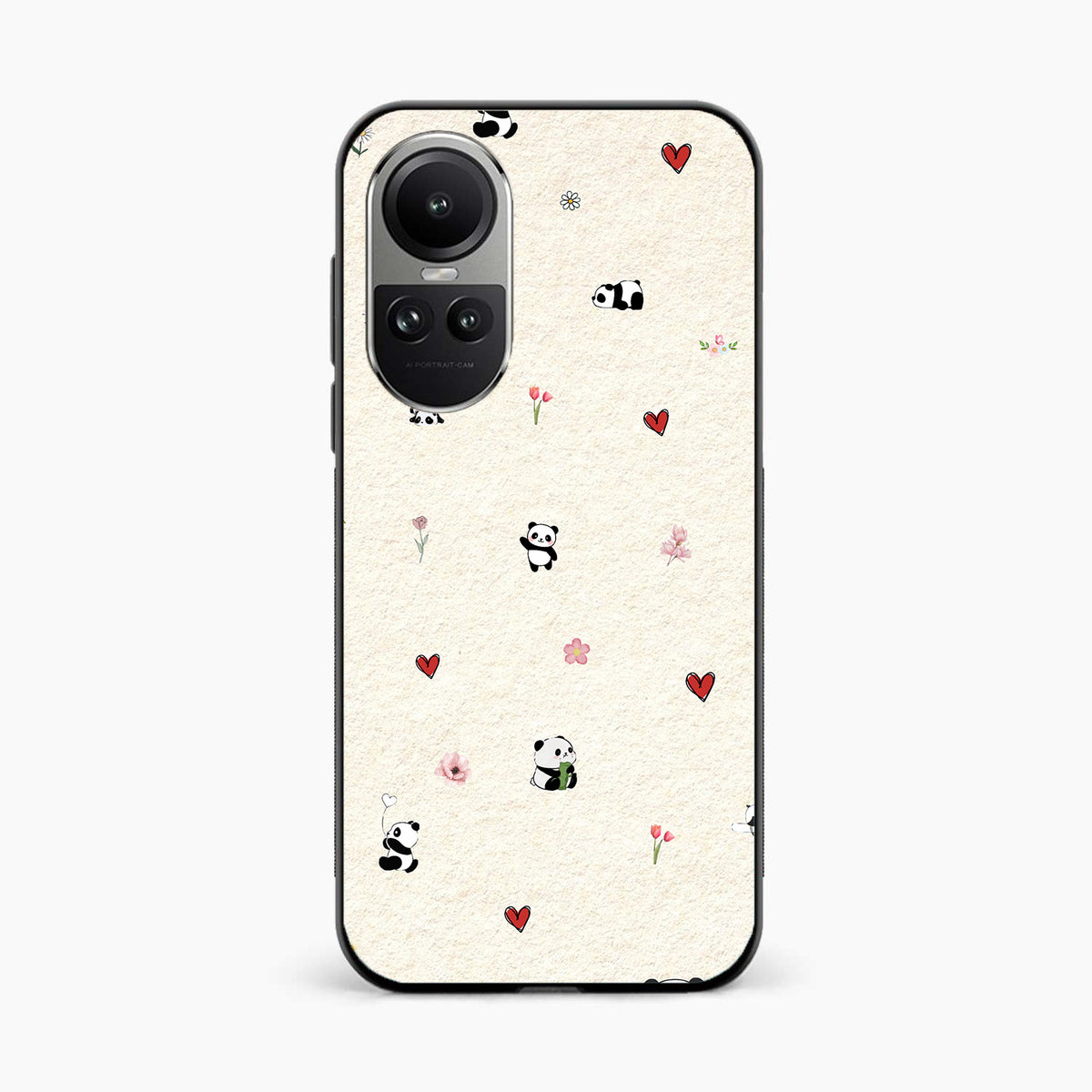 Panda Hearts & Flowers Oppo Reno 10 Back Cover