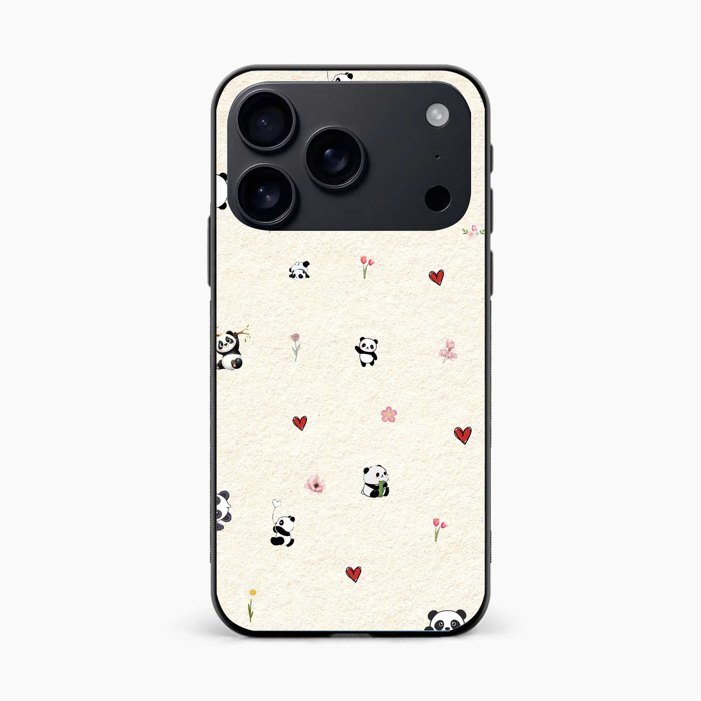 Panda Hearts & Flowers Iphone 17 Pro Back Cover