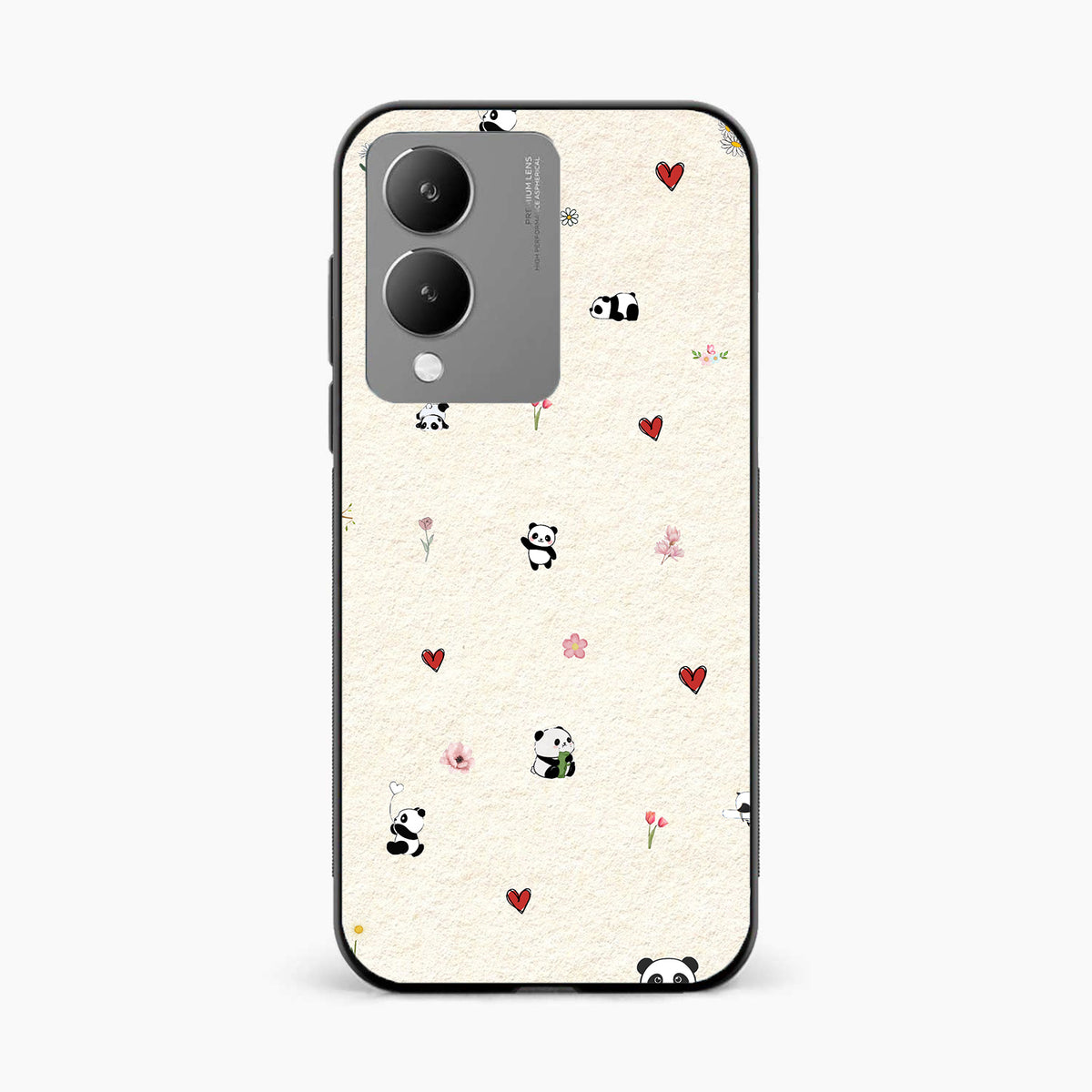 Panda Hearts & Flowers Vivo Y17s Back Cover