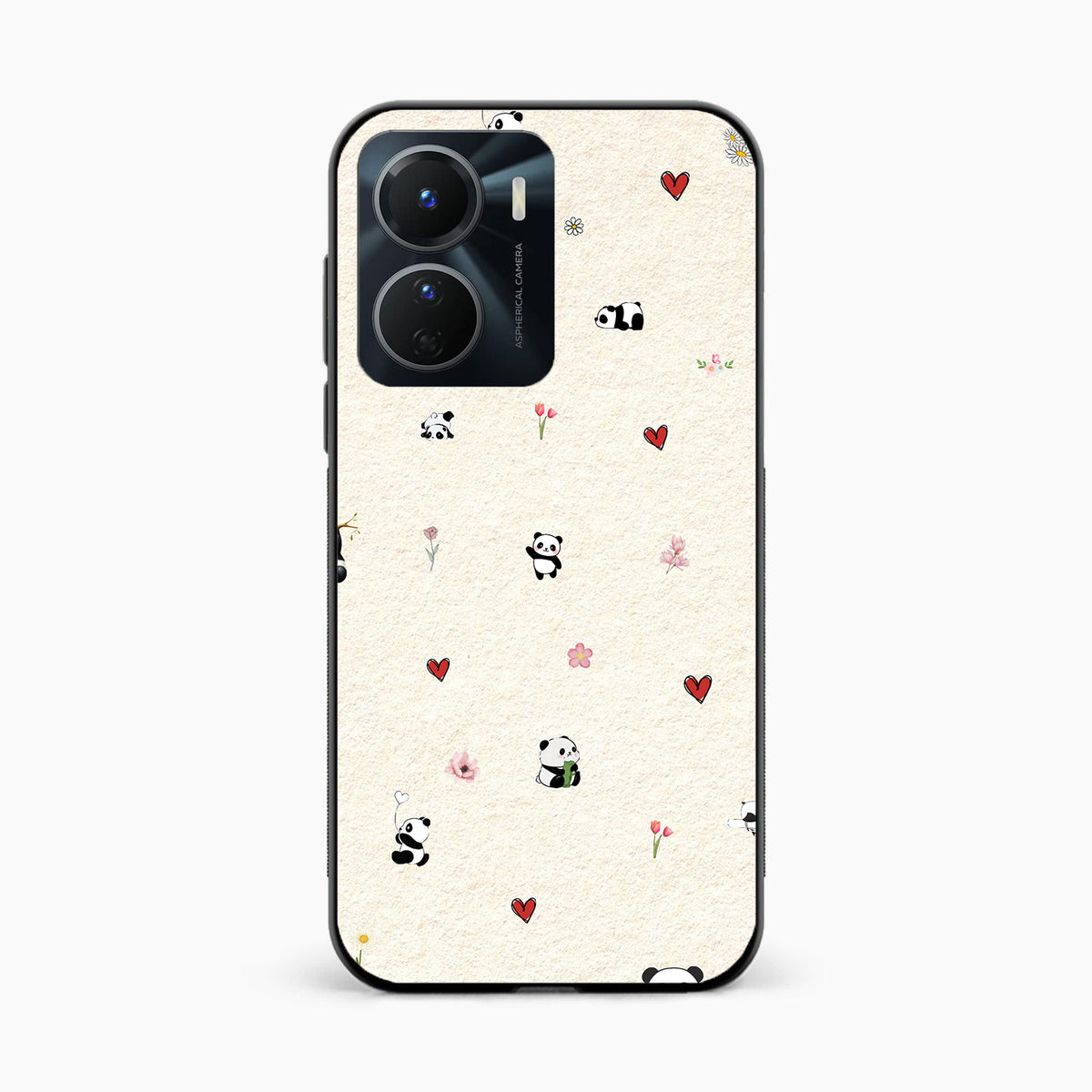 Panda Hearts & Flowers Vivo Y16 Back Cover