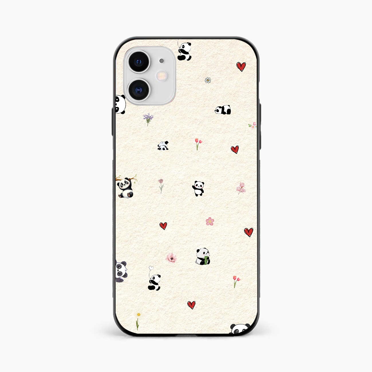 Panda Hearts & Flowers iPhone 12 Back Cover