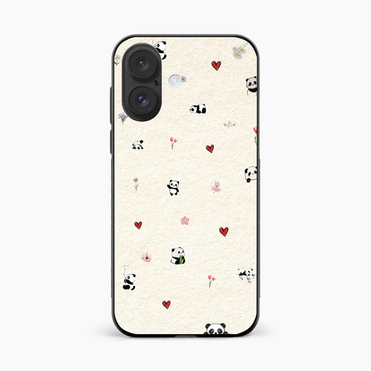 Panda Hearts & Flowers Iphone 16 Back Cover